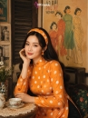 Áo Dài Cô Ba Sài Gòn Cam Chấm Bi