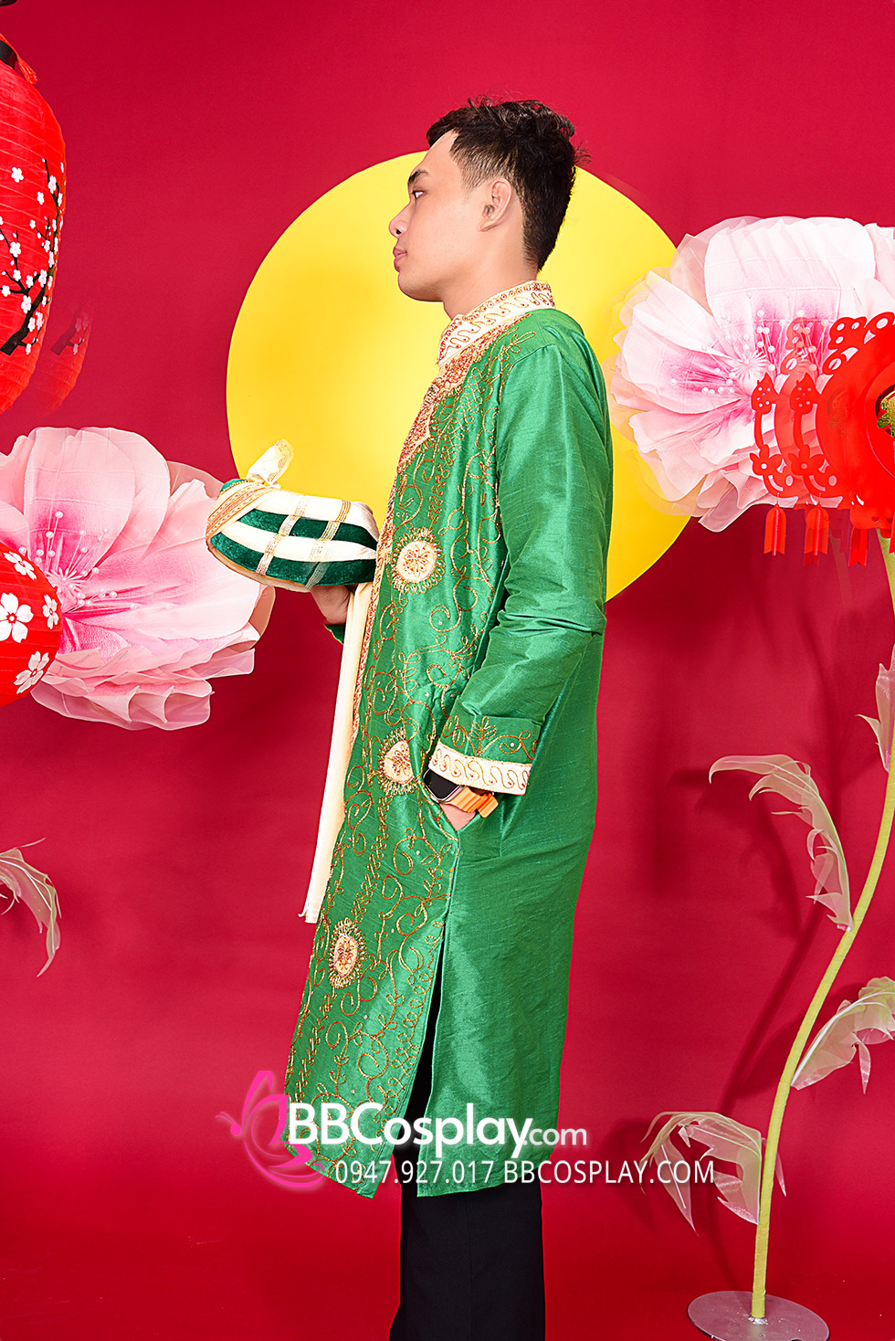 NÓN ẤN ĐỘ MÀU XANH LÁ SỌC KEM