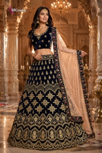 Trang Phục Ấn Độ Lahanga - Màu Xanh Dương Đậm Vải Nhung