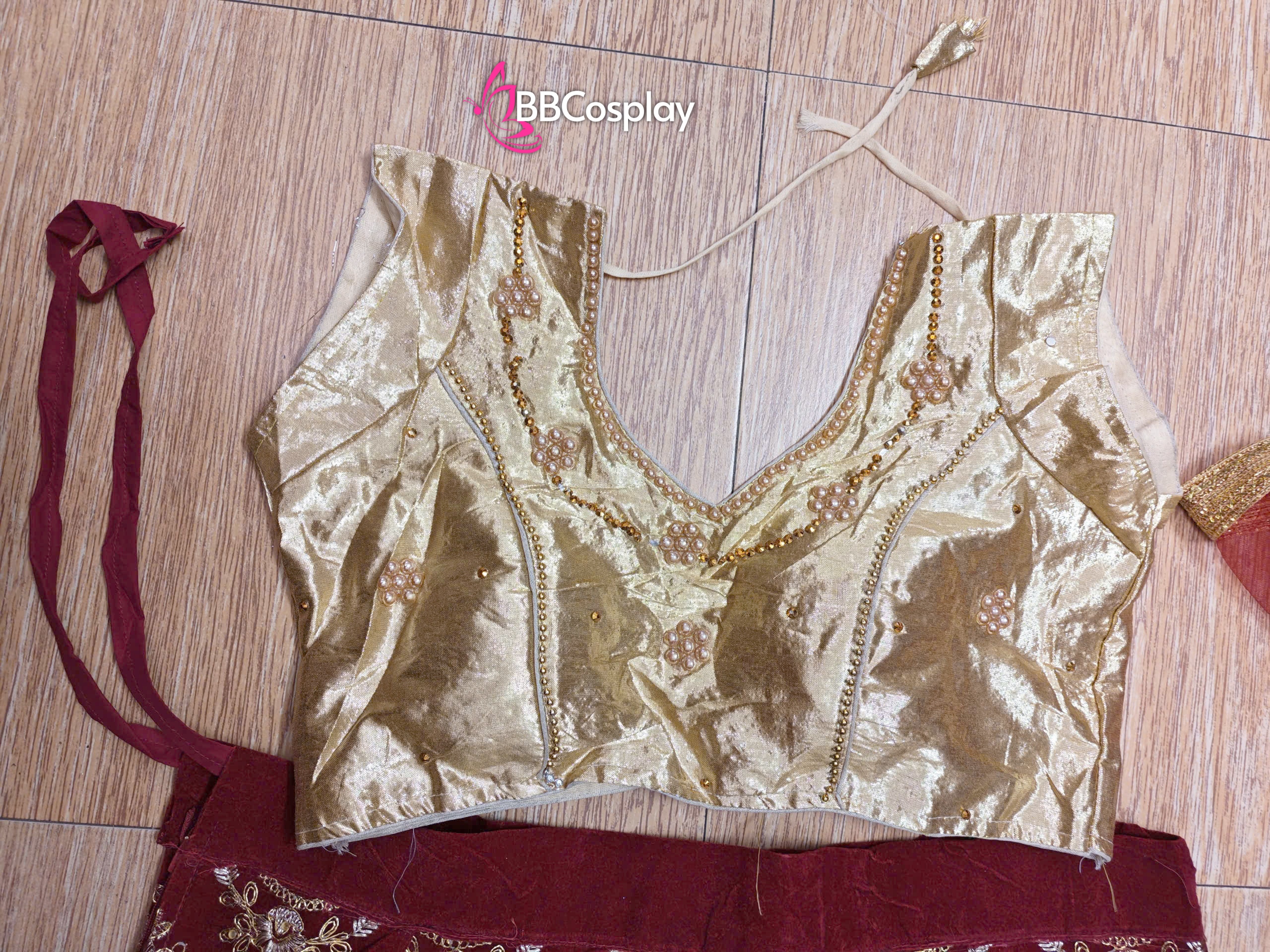 Trang Phục Ấn Độ Lahanga - Màu Hồng Đậm Áo Vàng