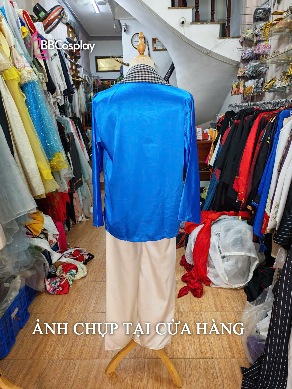 Trang Phục Bà Ba Nam Xanh Dương Vải Lụa