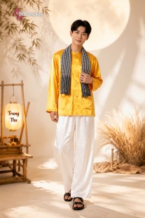 Trang Phục Bà Ba Nam Vàng Nghệ Vải Lụa