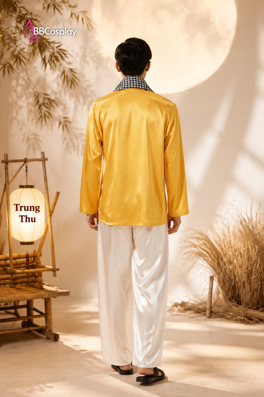 Trang Phục Bà Ba Nam Vàng Nghệ Vải Lụa