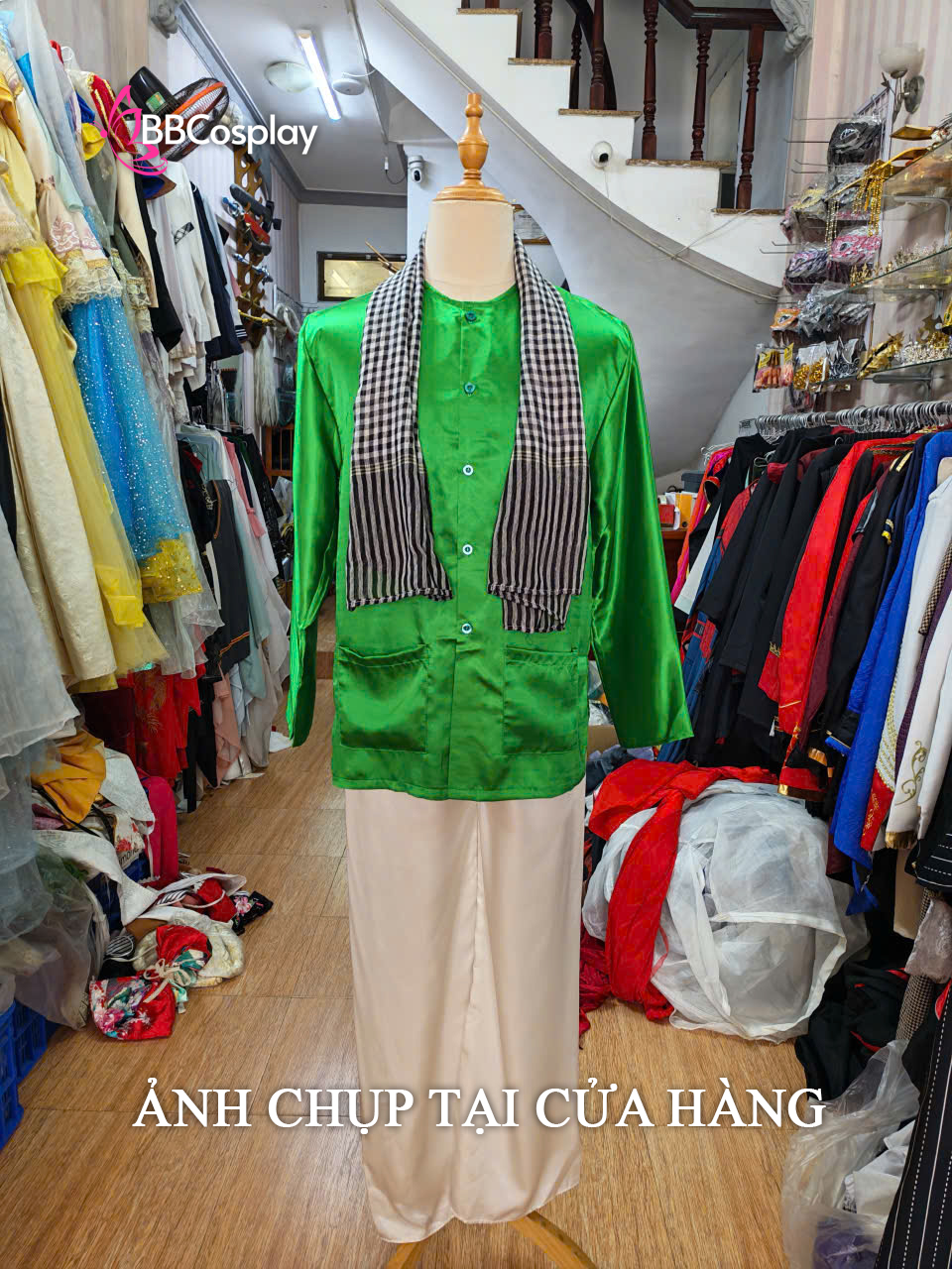 Trang Phục Bà Ba Nam Xanh Lá - Vải Lụa
