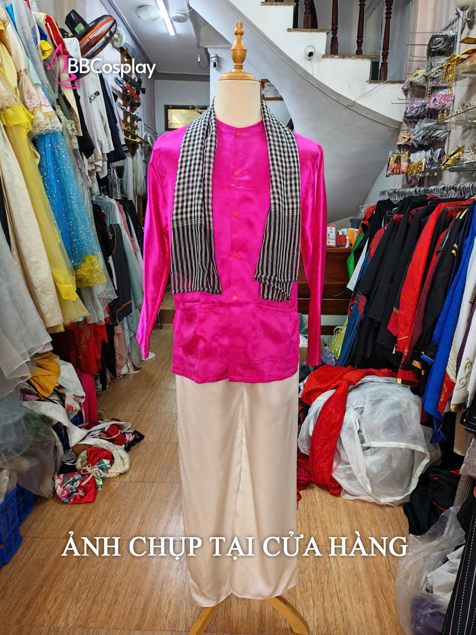 Trang Phục Bà Ba Nam Hồng Sen - Vải Lụa