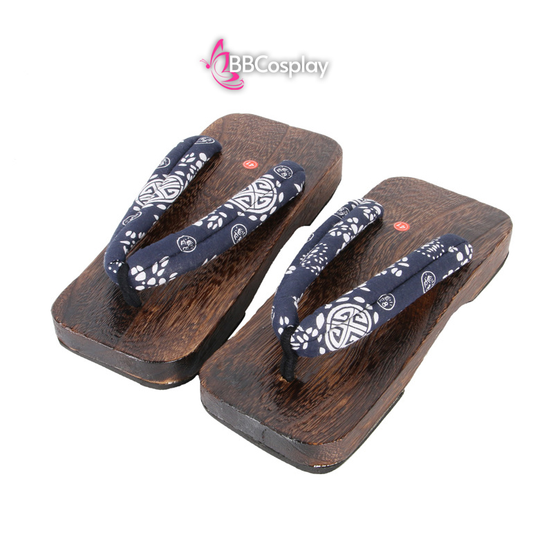 Guốc Gỗ Nam Nhật Bản - Geta Bản Gỗ Nâu Hoạ Tiết Tròn