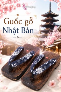 Guốc Gỗ Nam Nhật Bản - Geta Bản Gỗ Nâu Hoạ Tiết Tròn
