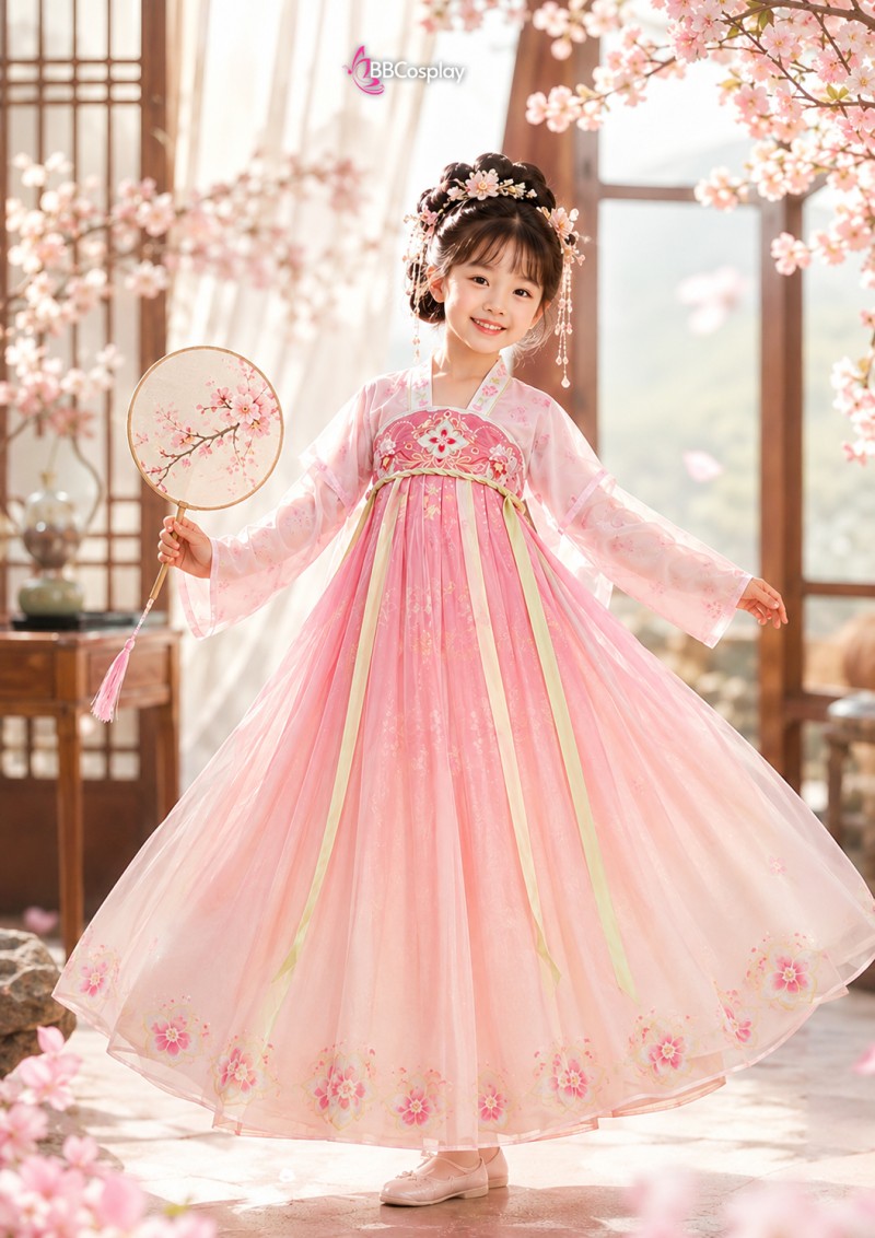 Bộ đầm hồng chiết ngực bồng bềnh chắc chắn lọt top yêu thích của bé
