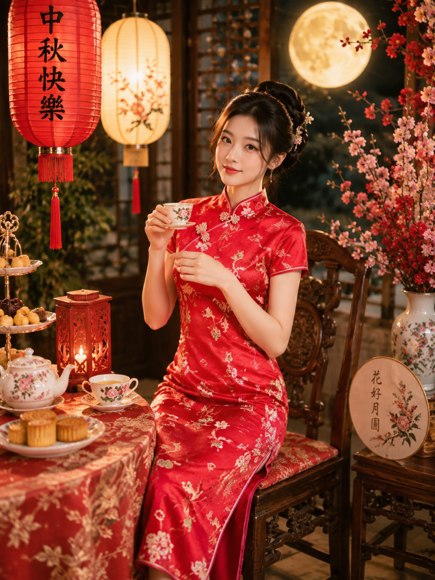 Sườn Xám Gấm Đỏ Phượng Hoàng Cổ Tàu