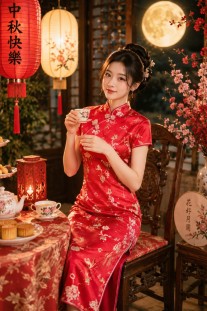 Sườn Xám Gấm Đỏ Phượng Hoàng Cổ Tàu