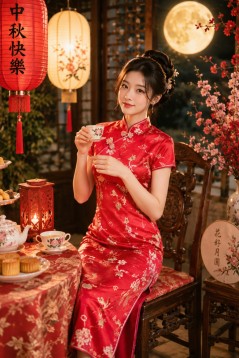 Sườn Xám Gấm Đỏ Phượng Hoàng Cổ Tàu