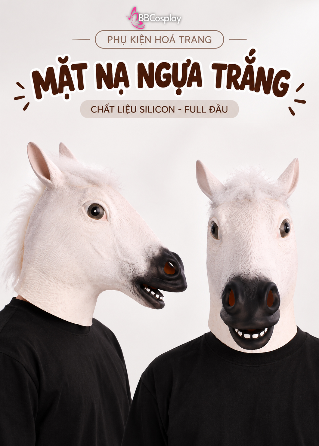 Mặt Nạ Ngựa Silicon Đầu Ngựa - Màu Trắng