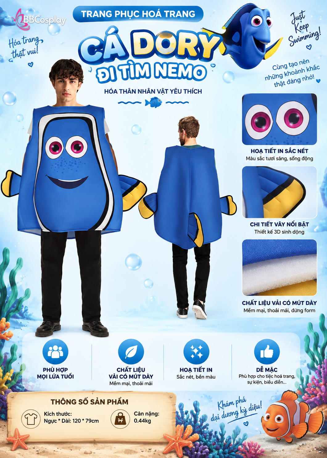 Trang Phục Mascot Cá Dory - Đi Tìm Nemo