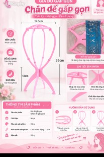 Chân Đế Trưng Bày Tóc Giả  - Mẫu Gấp Gọn - Màu Hồng