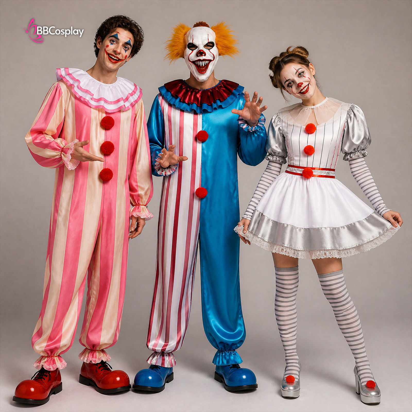 Trang Phục Biểu Diễn Hề Pink-Beige Halloween – Dark Clown Cosplay Jumpsuit