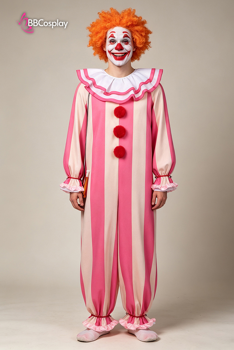 Trang Phục Biểu Diễn Hề Pink-Beige Halloween – Dark Clown Cosplay Jumpsuit