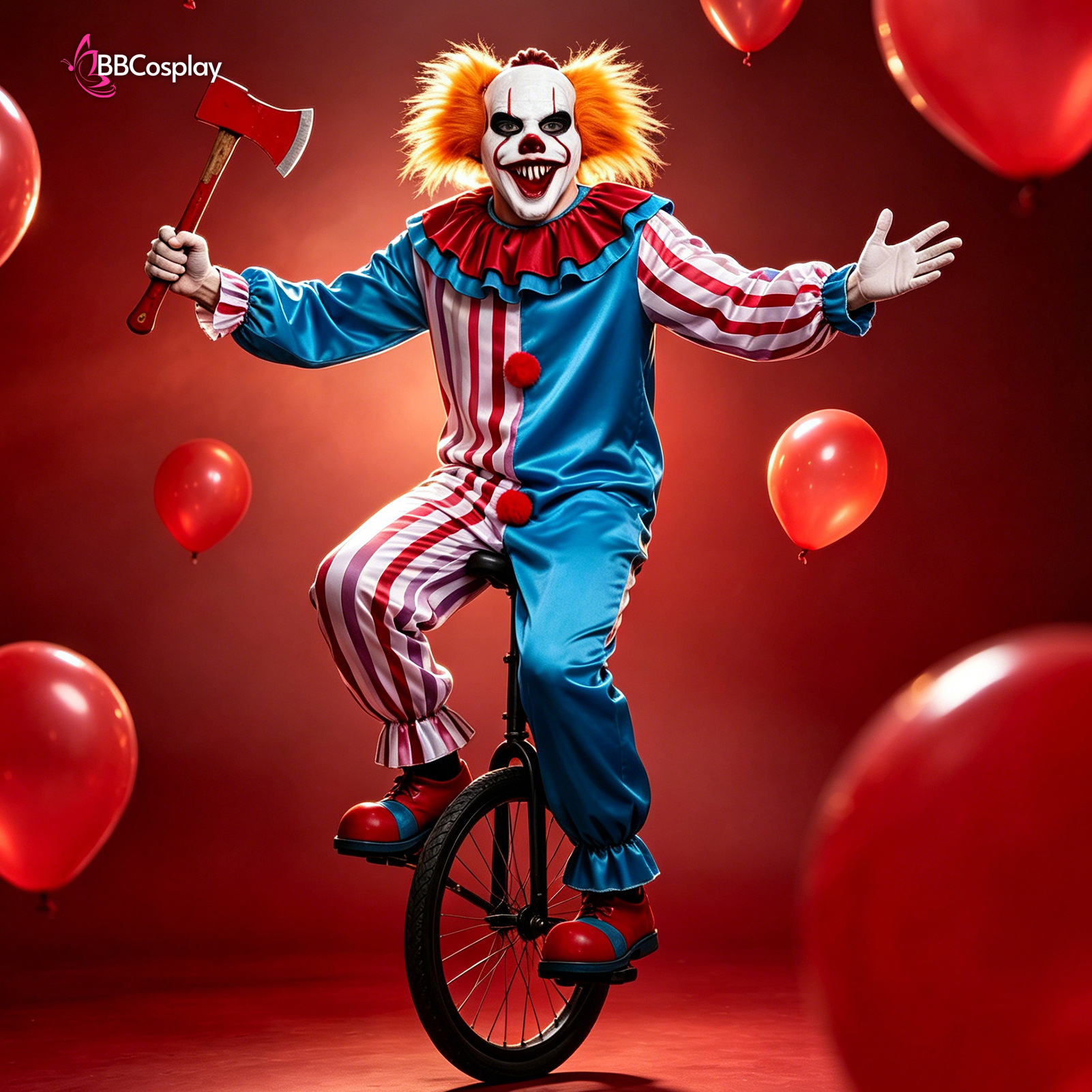 Trang Phục Biểu Diễn Hề Blue-Beige Halloween – Dark Clown Cosplay Jumpsuit