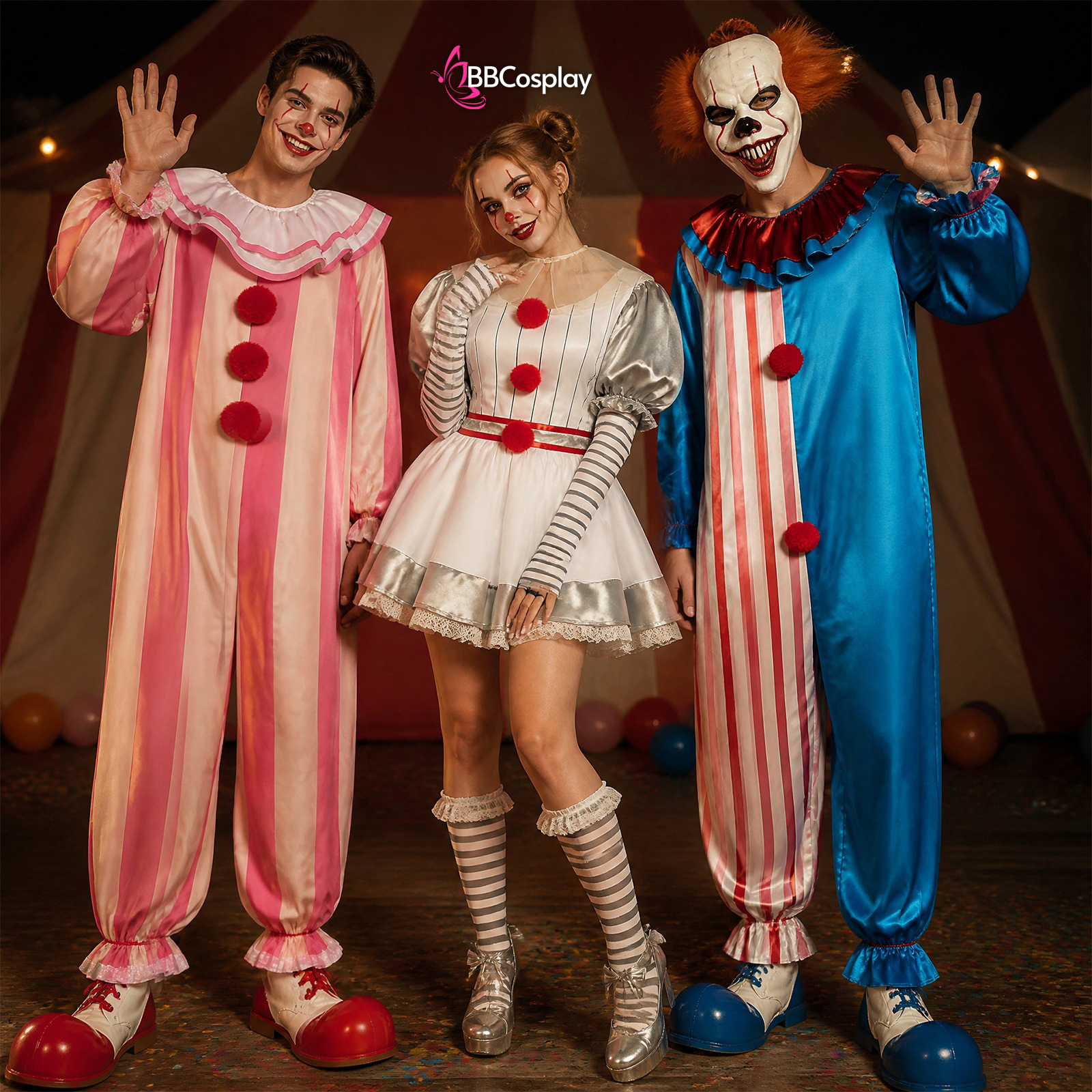 Trang Phục Biểu Diễn Hề Blue-Beige Halloween – Dark Clown Cosplay Jumpsuit