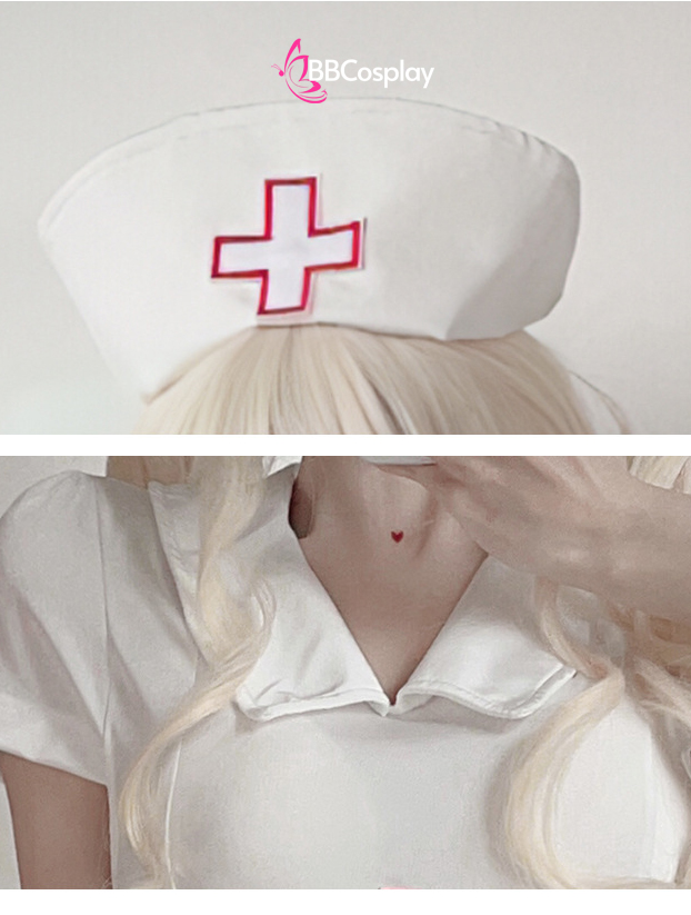 Bộ Cosplay Y Tá Lolita Ngắn Cổ Thủy Thủ Kèm Mũ - Màu Trắng