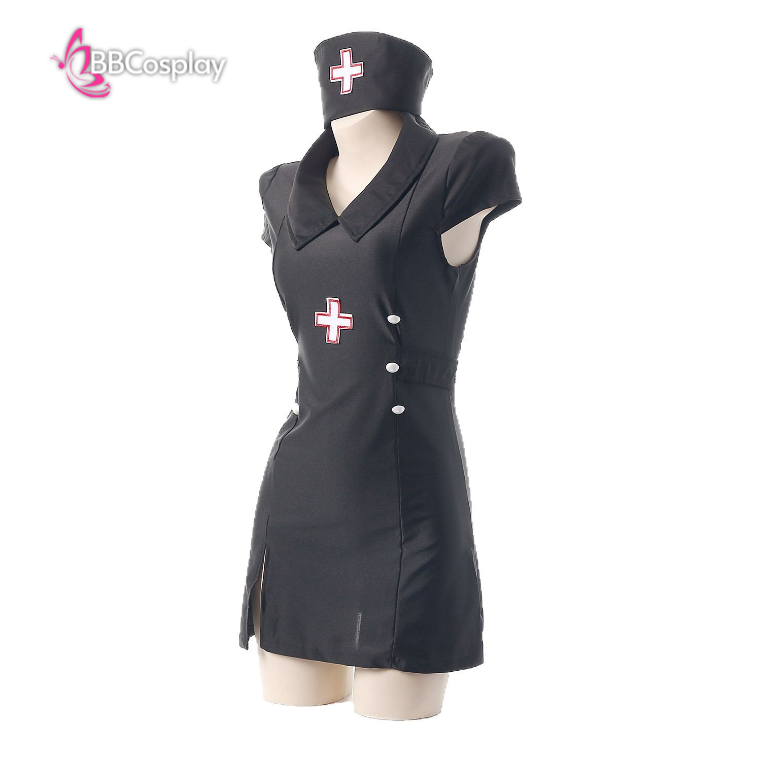Bộ Cosplay Y Tá Lolita Ngắn Cổ Thủy Thủ Kèm Mũ - Màu Đen