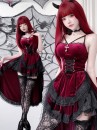 Bộ Cosplay Gothic Vampire Nhung Rượu Đỏ Cúp Ngực Thắt Nơ
