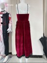 Bộ Cosplay Gothic Vampire Nhung Rượu Đỏ Cúp Ngực Thắt Nơ