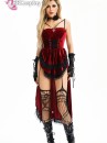 Bộ Cosplay Gothic Vampire Nhung Rượu Đỏ Cúp Ngực Thắt Nơ