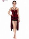 Bộ Cosplay Gothic Vampire Nhung Rượu Đỏ Cúp Ngực Thắt Nơ