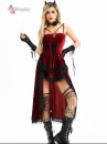 Bộ Cosplay Gothic Vampire Nhung Rượu Đỏ Cúp Ngực Thắt Nơ