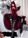 Bộ Cosplay Gothic Vampire Nhung Rượu Đỏ Cúp Ngực Thắt Nơ