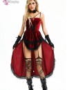 Bộ Cosplay Gothic Vampire Nhung Rượu Đỏ Cúp Ngực Thắt Nơ