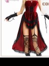 Bộ Cosplay Gothic Vampire Nhung Rượu Đỏ Cúp Ngực Thắt Nơ