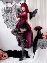 Bộ Cosplay Gothic Vampire Nhung Rượu Đỏ Cúp Ngực Thắt Nơ