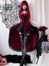 Bộ Cosplay Gothic Vampire Nhung Rượu Đỏ Cúp Ngực Thắt Nơ