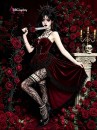 Bộ Cosplay Gothic Vampire Nhung Rượu Đỏ Cúp Ngực Thắt Nơ
