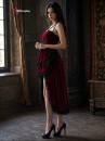 Bộ Cosplay Gothic Vampire Nhung Rượu Đỏ Cúp Ngực Thắt Nơ