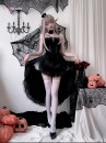 Bộ Cosplay Gothic Vampire Nhung Rượu Đen Cúp Ngực Thắt Nơ
