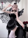 Bộ Cosplay Gothic Vampire Nhung Rượu Đen Cúp Ngực Thắt Nơ