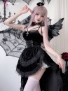 Bộ Cosplay Gothic Vampire Nhung Rượu Đen Cúp Ngực Thắt Nơ