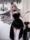 Bộ Cosplay Gothic Vampire Nhung Rượu Đen Cúp Ngực Thắt Nơ