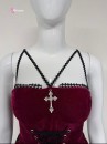 Bộ Cosplay Gothic Vampire Nhung Rượu Đen Cúp Ngực Thắt Nơ