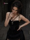 Bộ Cosplay Gothic Vampire Nhung Rượu Đen Cúp Ngực Thắt Nơ