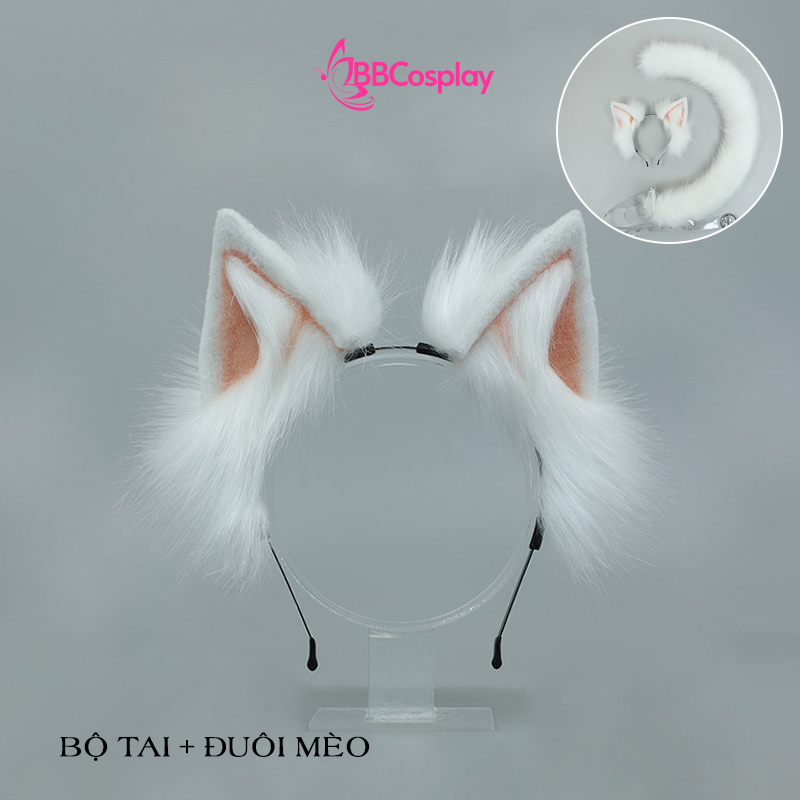 Bộ Tai Đuôi Mèo - Màu Trắng