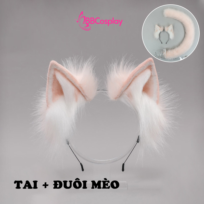 Bộ Tai Đuôi Mèo - Màu Hồng Phấn