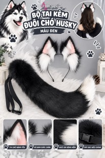 Bộ Tai Đuôi Chó Husky - Màu Xám Màu Đen