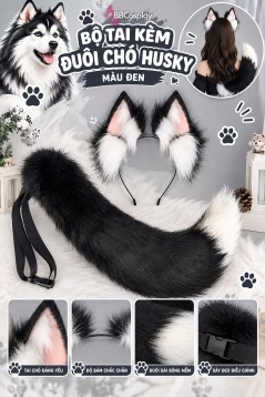 Bộ Tai Đuôi Chó Husky - Màu Xám Màu Đen