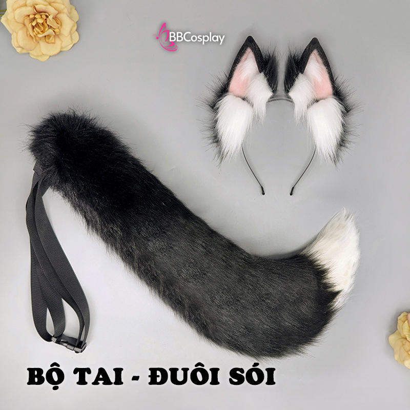Bộ Tai Đuôi Chó Husky - Màu Xám Màu Đen