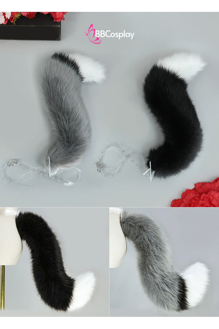 Bộ Tai Kèm Khuyên Và Đuôi Cáo Đen (Cáo Bạc) -Màu Đen