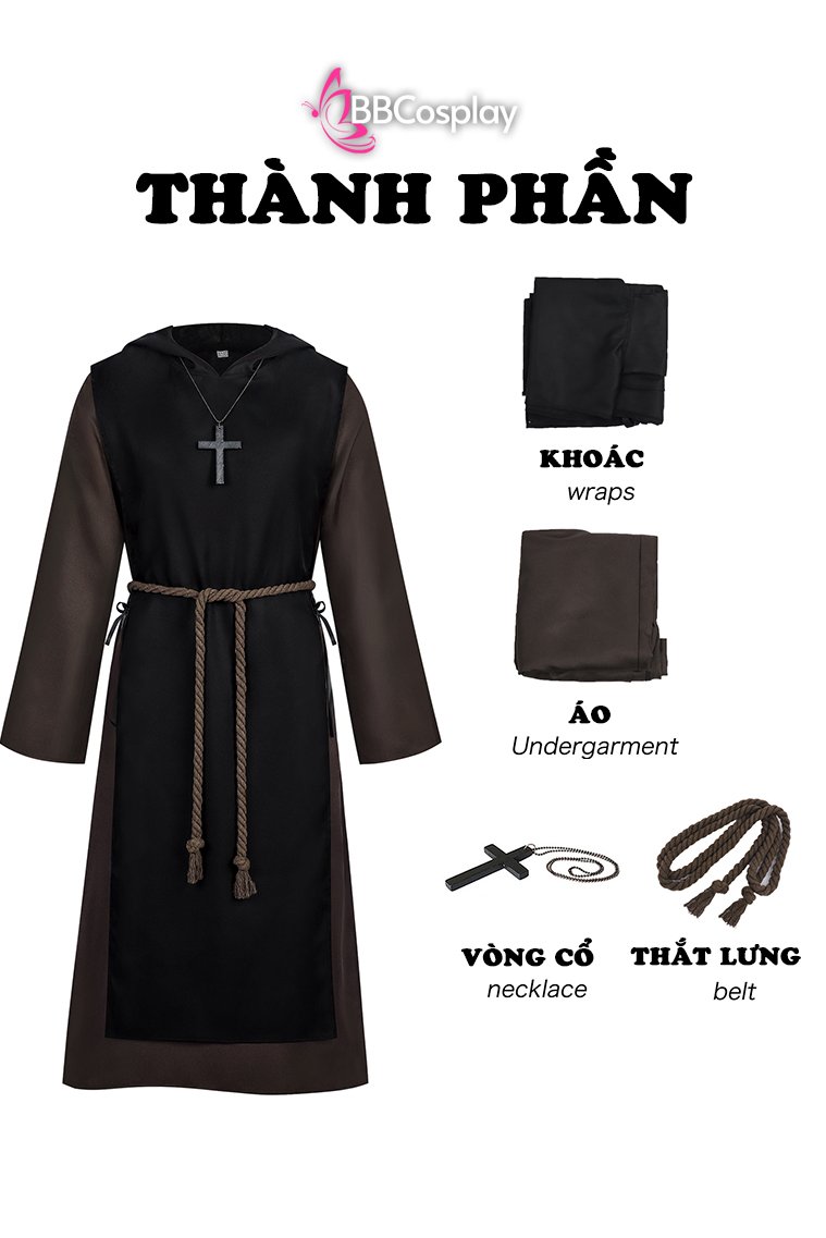 Trang Phục Hoá Trang Linh Mục  - Áo Nâu Khoác Đen