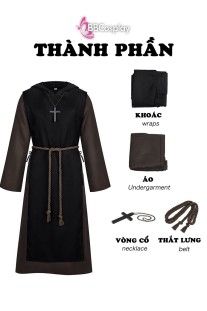 Trang Phục Hoá Trang Linh Mục  - Áo Nâu Khoác Đen